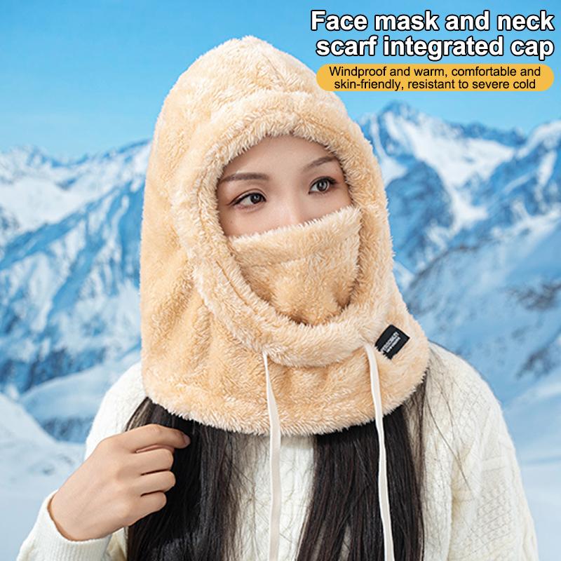 Gorro de Ciclismo à Prova de Vento de Cor Sólida Macio, Capuz Térmico de Inverno, Balaclava com Cordão, Mantenha-se Aquecido, Máscara de Esqui, Chapéu Feminino