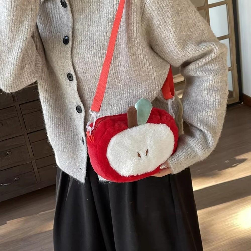 Soft Plush Crossbody Bag Red Small Mobile Phone Bag Kawaii Fruit Shoulder Bag Girls