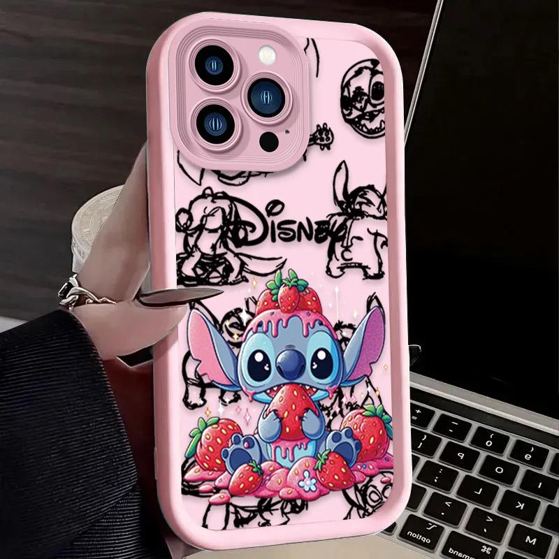 

Чехол для телефона Disney Stitch Strawberry Cute для iPhone 16 15 14 13 12 11 Pro Max X XS Max XR 12 13 Mini 8Plus, противоударный, мягкий чехол For iPhone 16 Pro