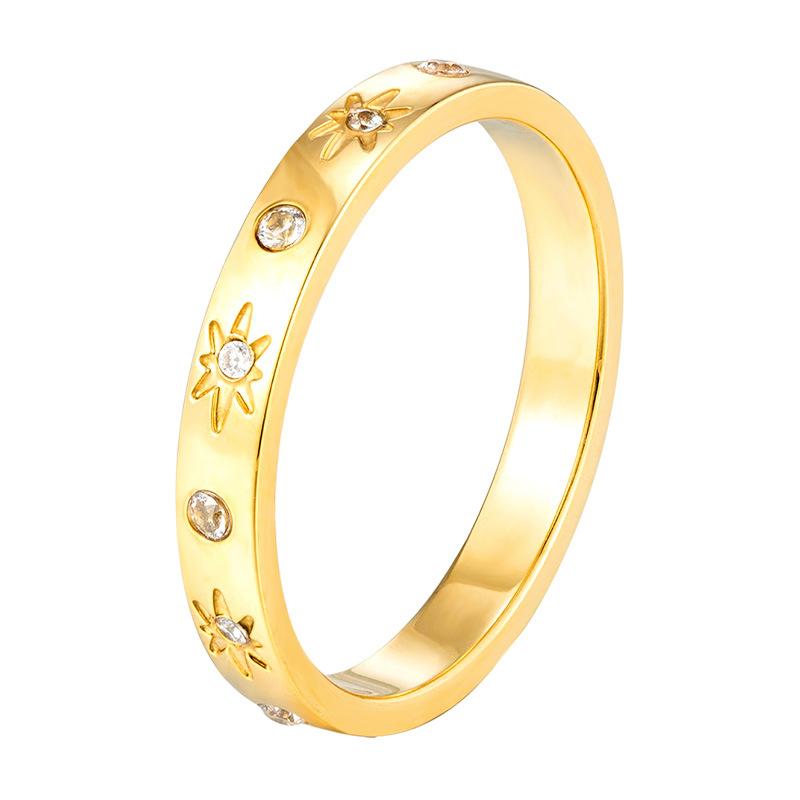New Star Ring Niche Simple Diamond-encrusted Octagram Star Ring Girls Titanium Steel Jewelry
