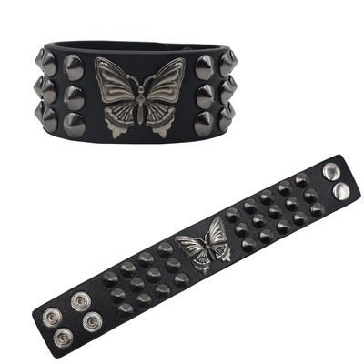Kreatives Schmetterlingsnieten Leder Armband - Europäischer Amerikanischer Punk Retro Stil
