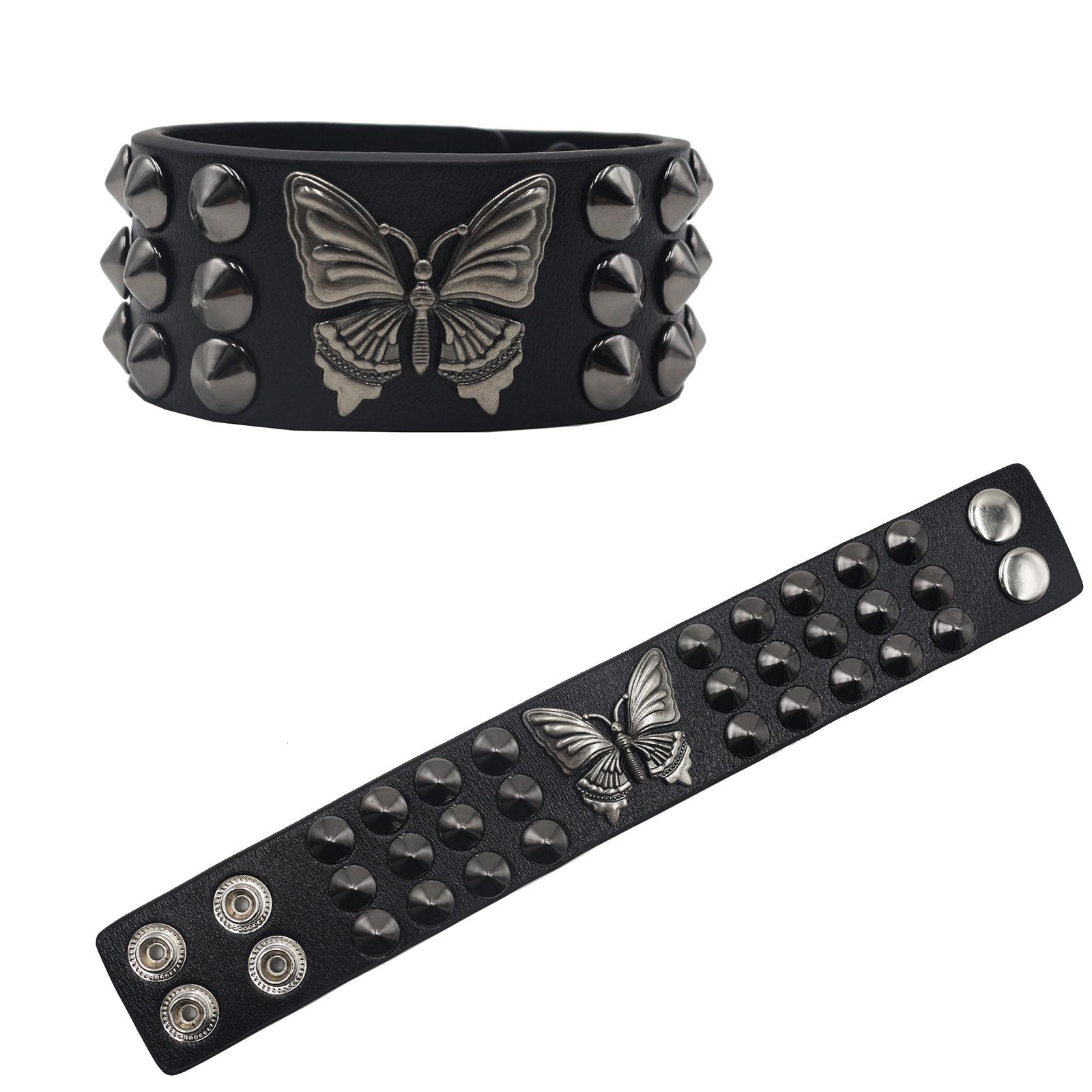 Креативный кожаный браслет на запястье с заклепками-бабочками - Европейский Американский Панк Ретро Стиль Others чёрный