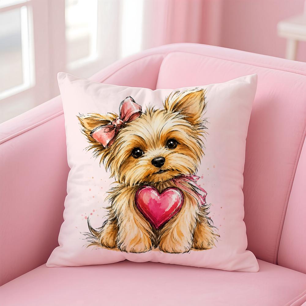 Adorable Yorkshire Dog Cushion Cover Short Plush Soft DoubleSided Printing Pillow Case Cozy Sofa Bedroom Home Decor Gift