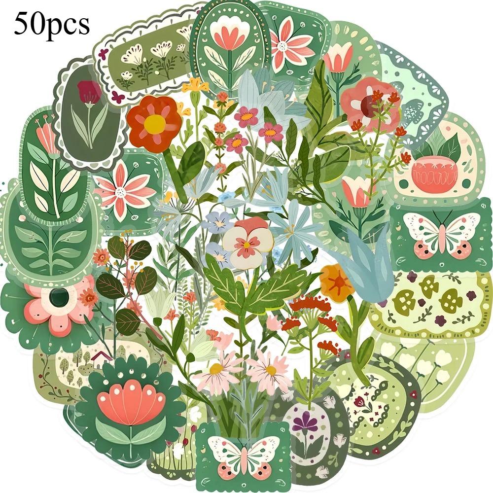 

50pcs Vintage Floral Plant Cartoon Stickers Aesthetic Graffiti Stationery Diary Planner Retro Decoration Decals Journal Stickers