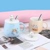 Cat Mug, Cute Ceramic Coffee Mug, with 3D Cat Shaped Lid and Spoon 8.8x8.2cm (Blue)