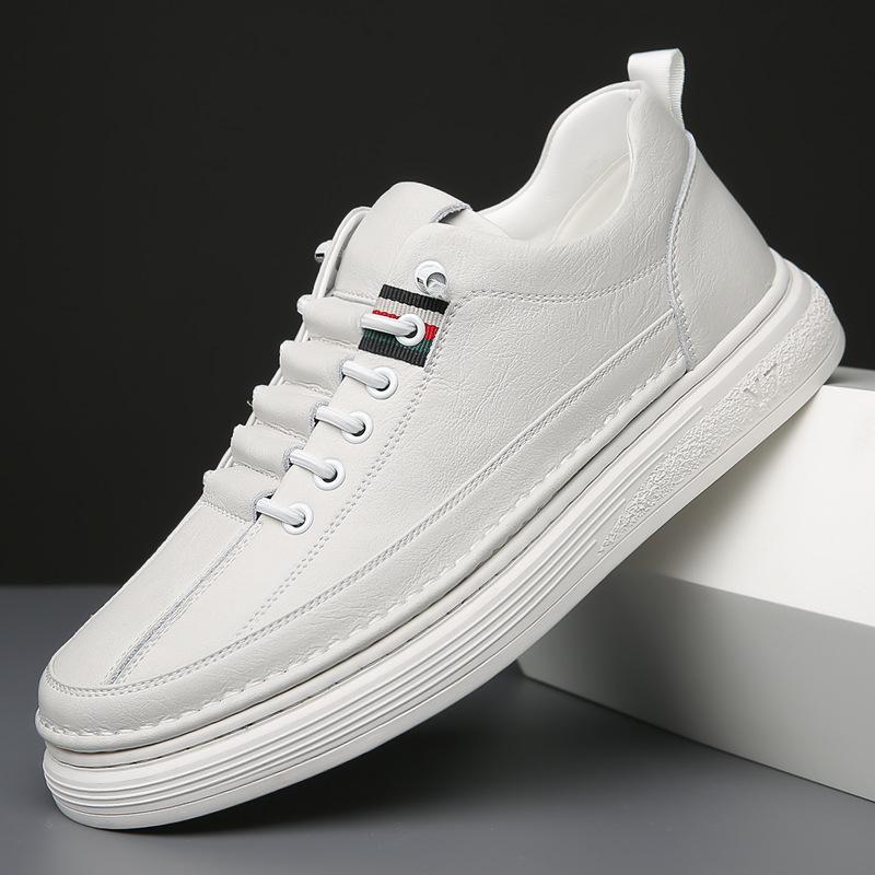 2025 nya herrskor i läder, äkta läder herrskor vita, trendiga mode mjuka board shoes, sport herrskor