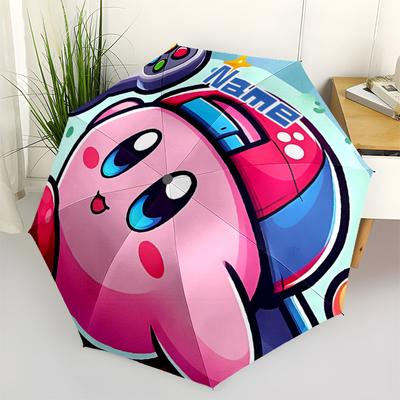 1PC Gamer Kirby - Custom Name Automatic Folding Umbrella - Compact 8-Rib Design, Durable Plastic & Iron, Daily Use S0106005