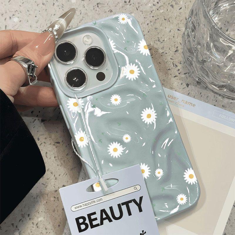 White daisy pleated pattern, suitable for Apple 16 mobile phone case iPhone17Pro three-dimensional 14/13 fresh 15 soft case