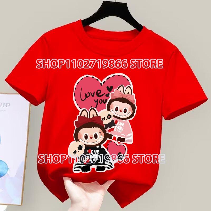 

Детская одежда Labubus Хлопковые футболки Топы для мальчиков и девочек Крутая модная удобная мультяшная аниме футболка с графическим принтом Подарки для вечеринок 150