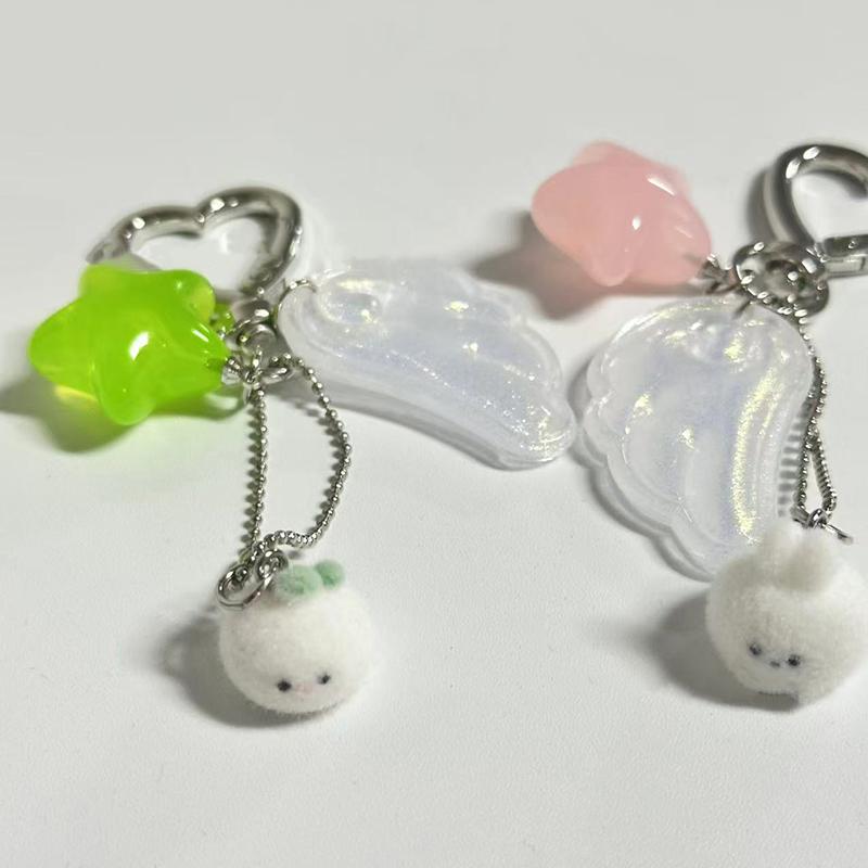 Y2K Aesthetic Angel Wings Star Bunny Keychain Trendy Girly Keyring Mobile Phone Lanyard Bag Pendant Key Accessories