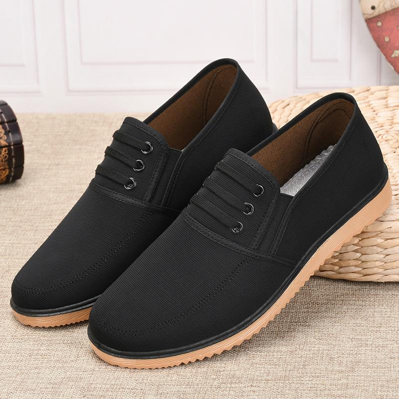 

Мужская повседневная обувь, высококачественная брендовая модная мужская обувь, одна педаль, полностью черная парусиновая обувь, повседневные комплекты мужской дышащей тканевой обуви 39 чёрный