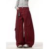 Jeans Femme Rouge Vintage Taille Haute Coupe Droite Pantalon en Jean Y2K Hip Hop Streetwear Jambe Large Pantalon en Jean Classique