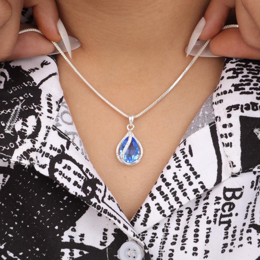 Natural Tanzanite Gemstone Zircon Pendant  925 Solid Silver Jewelry Women Gift CZP-7-18
