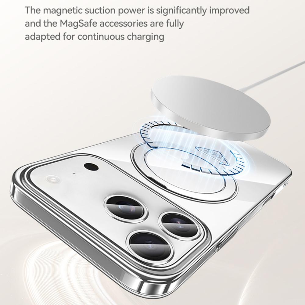 SULADA For iPhone 17 Pro Case Compatible with MagSafe Electroplated Foldable Kickstand Clear PC Phone Cover