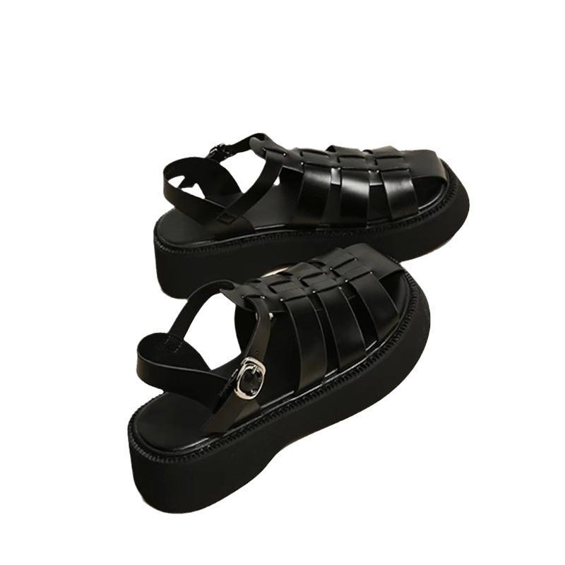 Roman Bag Head Sandals for Women To Wear In the Spring of 2024, the New British Style Casual Muffin Thick-soled Roman Pig Cage Shoes