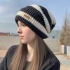 Fashion Striped Letter Loose Big Head Circumference Autumn and Winter Knitted Mao Line Hat Women Keep Warm and Thickened Knitted Heap Heap Hat