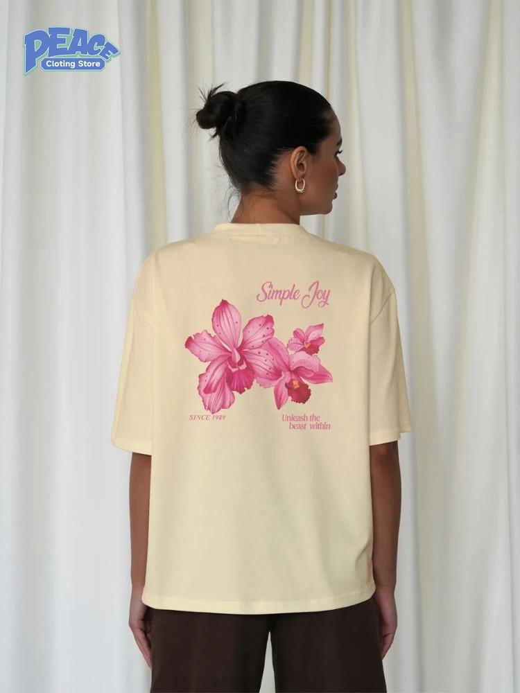 Lovely Moth Orchid Printed T-shirt 100% Cotton T-shirt Women's Clothing Summer Fashion Lovely Casual Comfy Short Sleeve Top Y2K