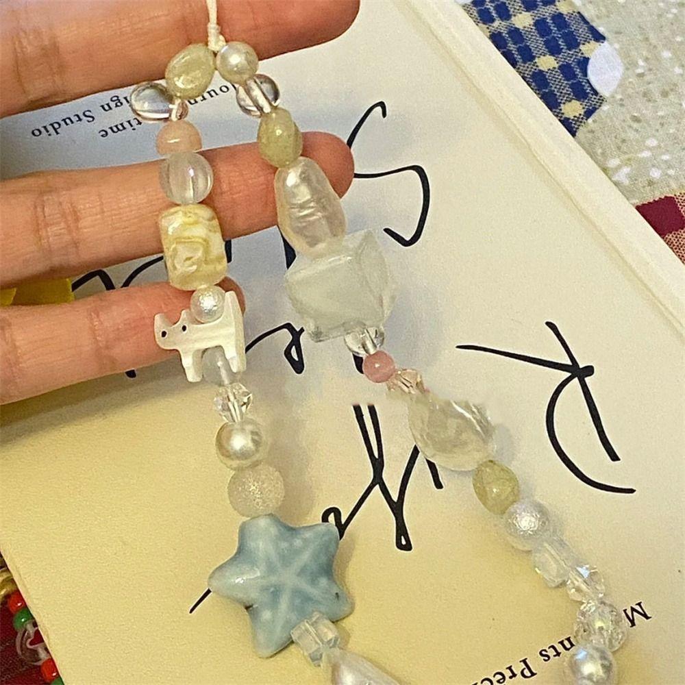 3D Star Phone Strap Pearl Cat Mobile Lanyard Telephone Decor Beaded Phone Chain Jewelry Gift