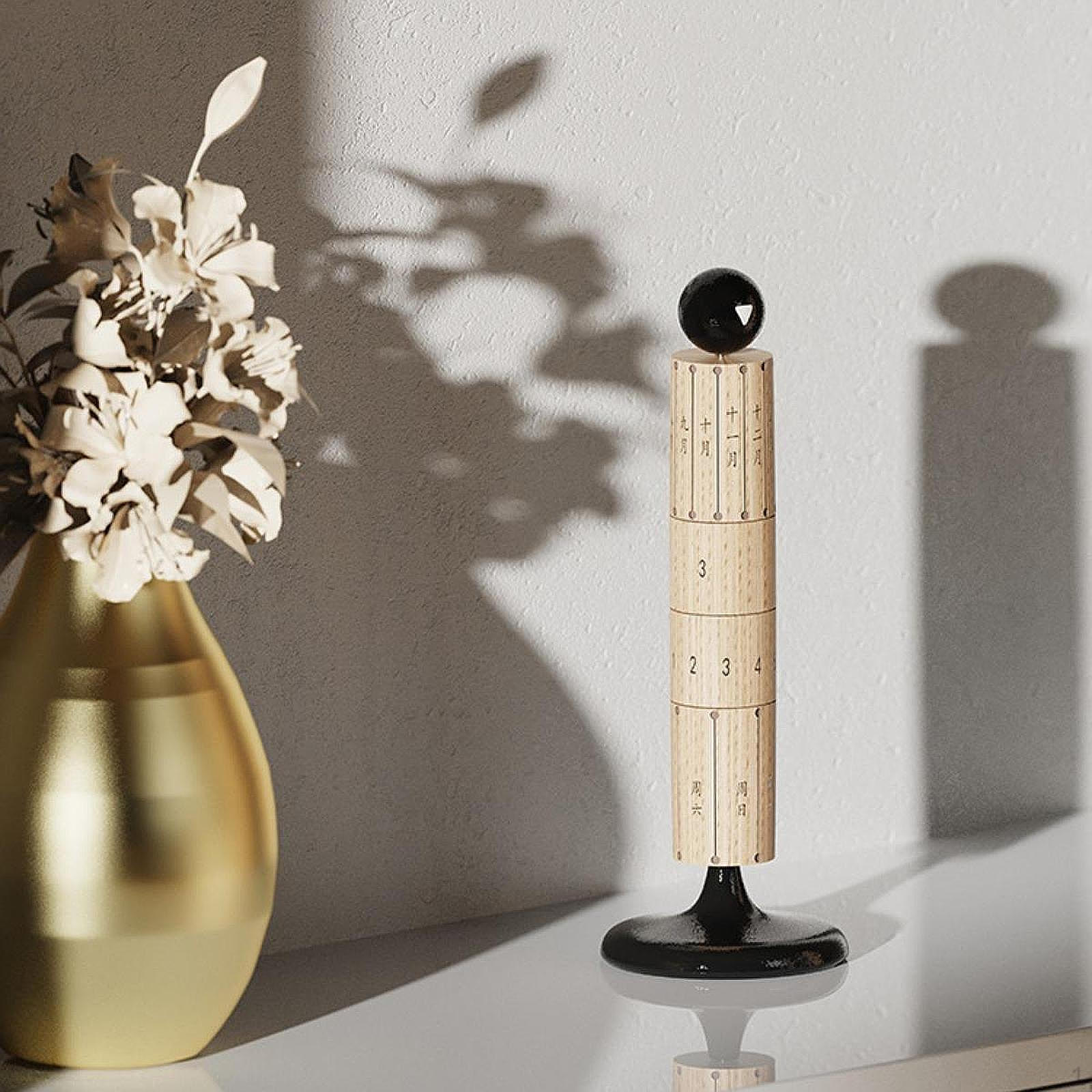 

Manual Rotating Calendar Ornament Wooden Perpetual Decoration for Living Room чорний