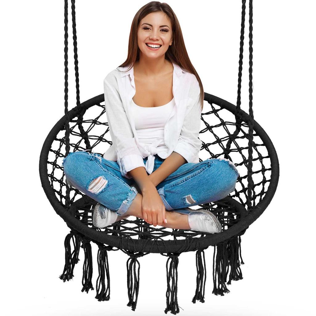Boho Hanging Garden Swing Chair, Black