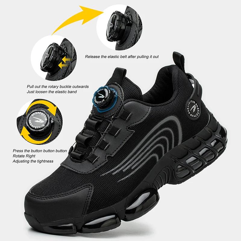 New Safety Shoes Men Rotary Buckle Work Shoes Air Cushion Indestructible Sneakers Puncture-Proof Security Boots Protective
