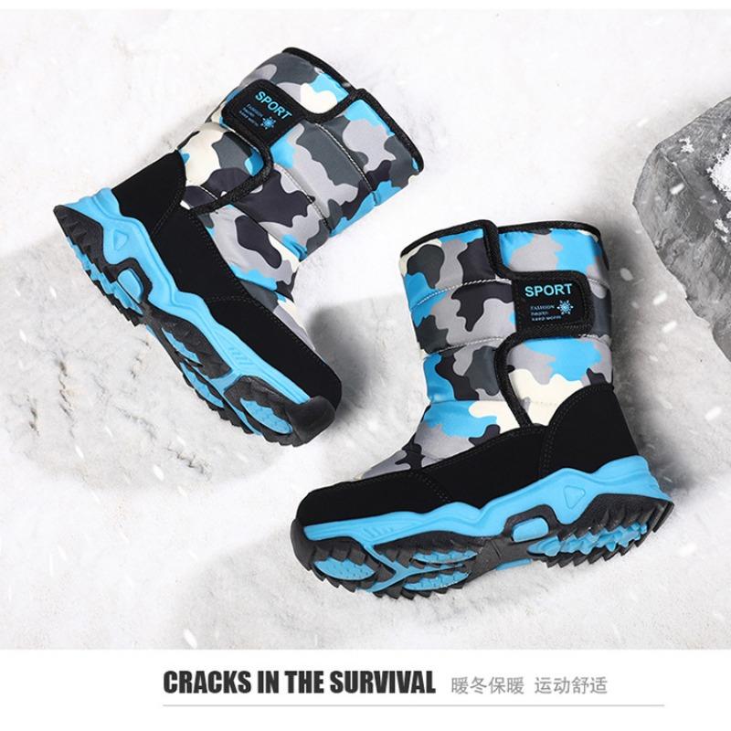 Módní všestranné dětské sněhule v retro stylu zimní nové sametové termo bavlněné boty vícebarevné vysoké maskáčové boty