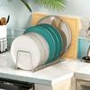 Small Dish Drainer Expandable Kitchen Dish Drying Rack Metal Plate Holder with Drip Tray Cupboard Organizer