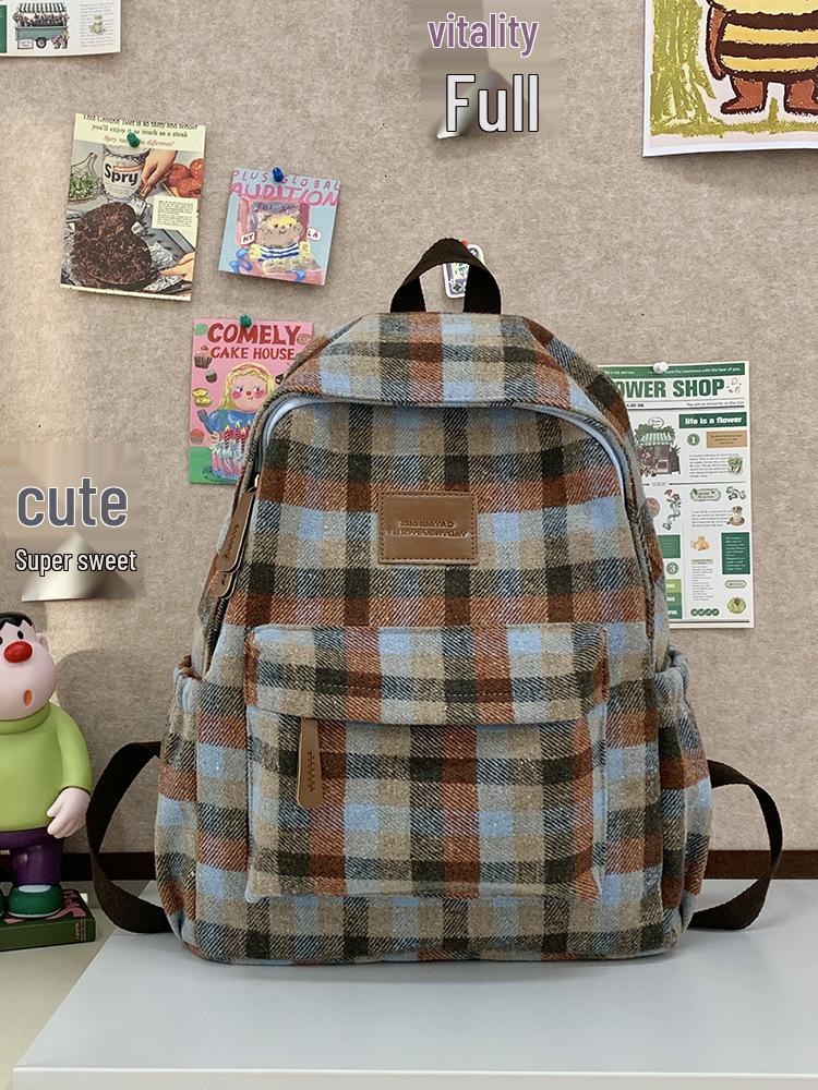 Adorable Dachshund Tweed Plaid Backpack for Girls - Junior High To College Students (2025 Autumn/Winter Collection)