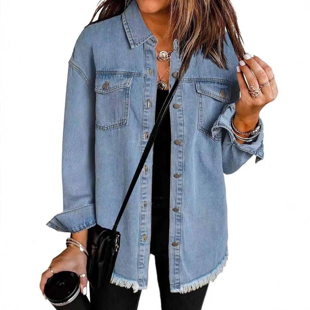 Damen Jeansjacke, Slim Fit Stretch Baumwolle Freizeit Oberbekleidung mit mehreren Taschen