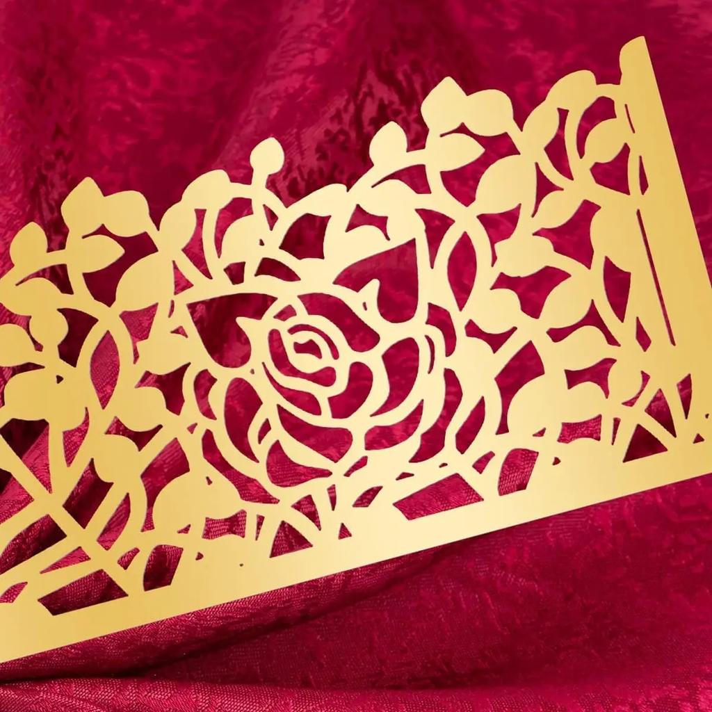 25/50Pcs Disposable Rose Flower Paper Napkin Rings Laser Cut Foil Paper Napkin Holder, Leaf Vine Serviette Rings For Table Decor