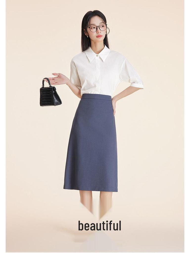 Women's Short-Sleeve White Wrinkle-Resistant Professional Shirt and Suit Dress Set for Work or Interviews