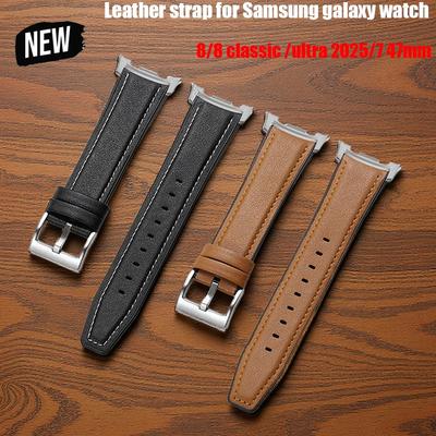 Leather Silicone Hybrid Strap for Samsung Galaxy Watch 8 40/44mm 8 Classic 46 Smartwatch Band for Galaxy Watch Ultra 2025 47mm