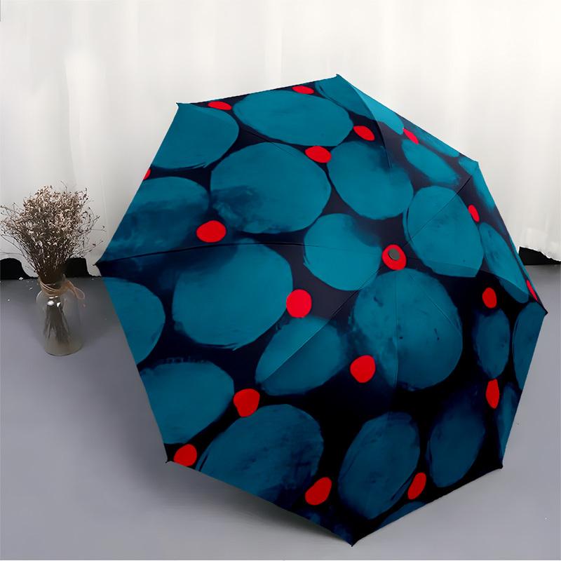 1pc Circles Red Automatic Open/close Folding Compact Umbrella, 8-Rib Sturdy Canopy, Lightweight Portable, Everyday Use, Gift,174