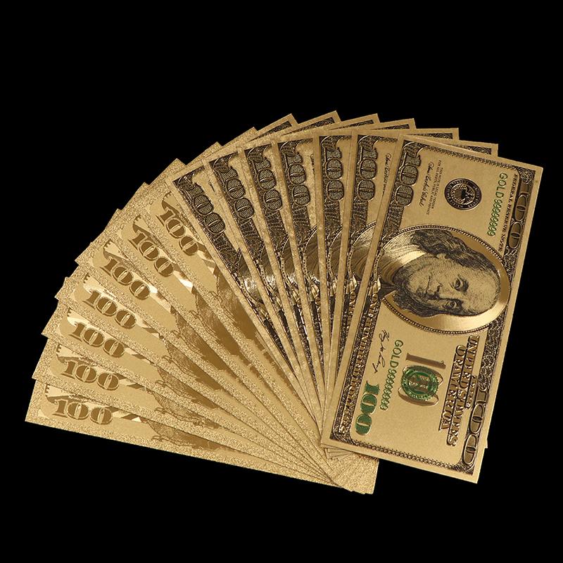 1buc Billet de aur Bancnotă de aur Monedă comemorativă colorată Monedă din folie de aur 100 USD
