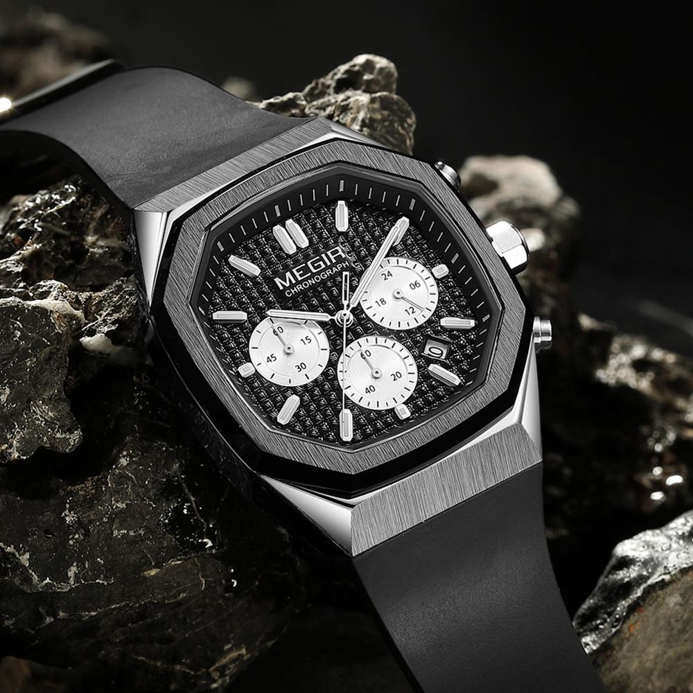 MEGIR Chronograph Fashion Sport Casual Watches for Men Silicone Waterproof Quartz Wristwatch Date Clock Reloj Hombre 2215