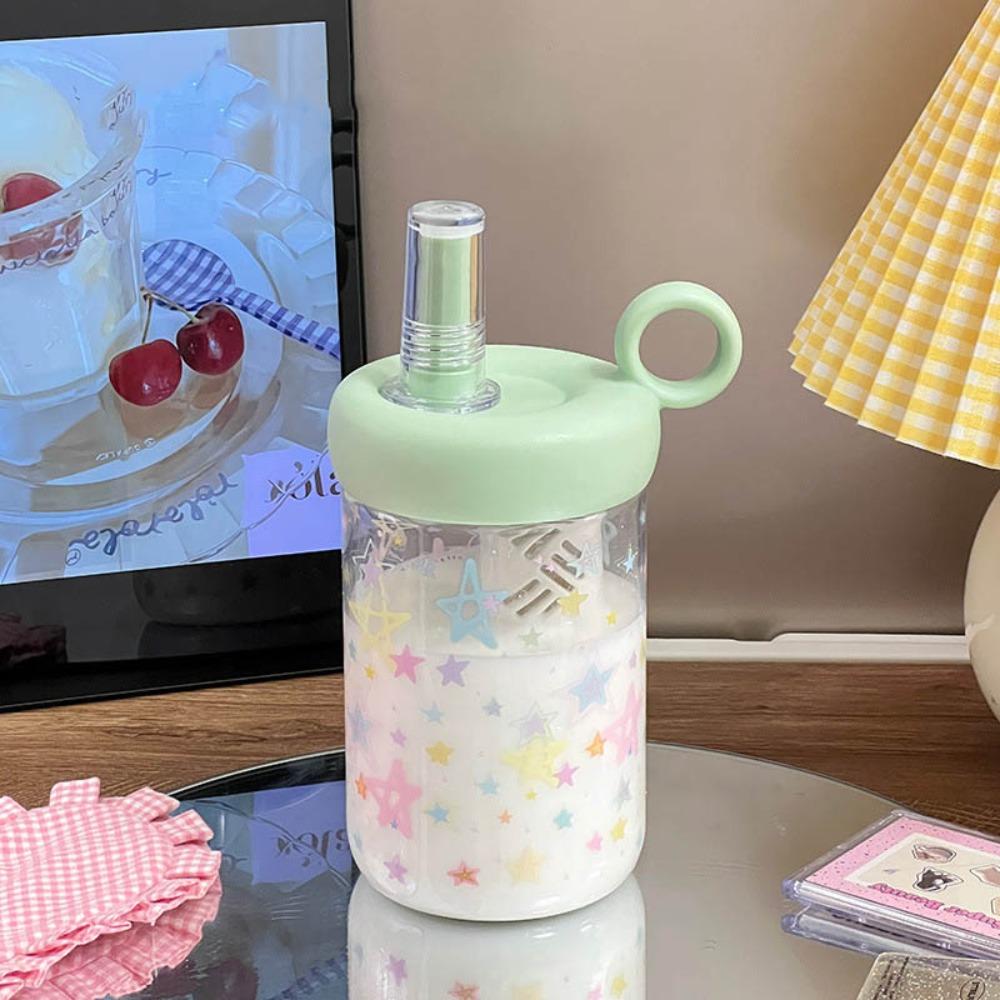 

Star Pattern Water Bottle 600ml Plastic Cups Cute Straw Cup Juice Milk зелёный