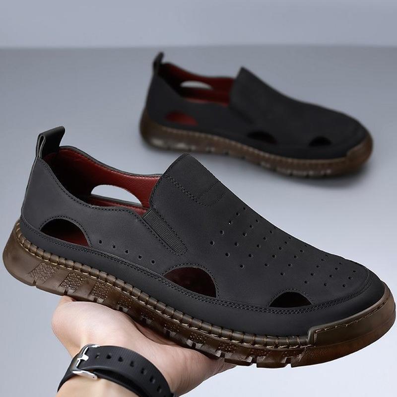 

Тапочки Baotou мужские 2025 новые уличные пляжные сандалии мужские трендовые мужские туфли прошитые мужские туфли 44 чёрный