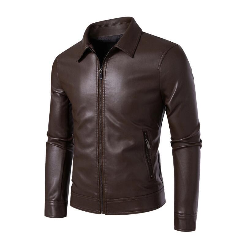 Men Bomber Faux Leather Jacket Men Solid Color Casual Slim Fit Jacket Coats Male Motorcycle Stand Collar Pu Jacket Fashion