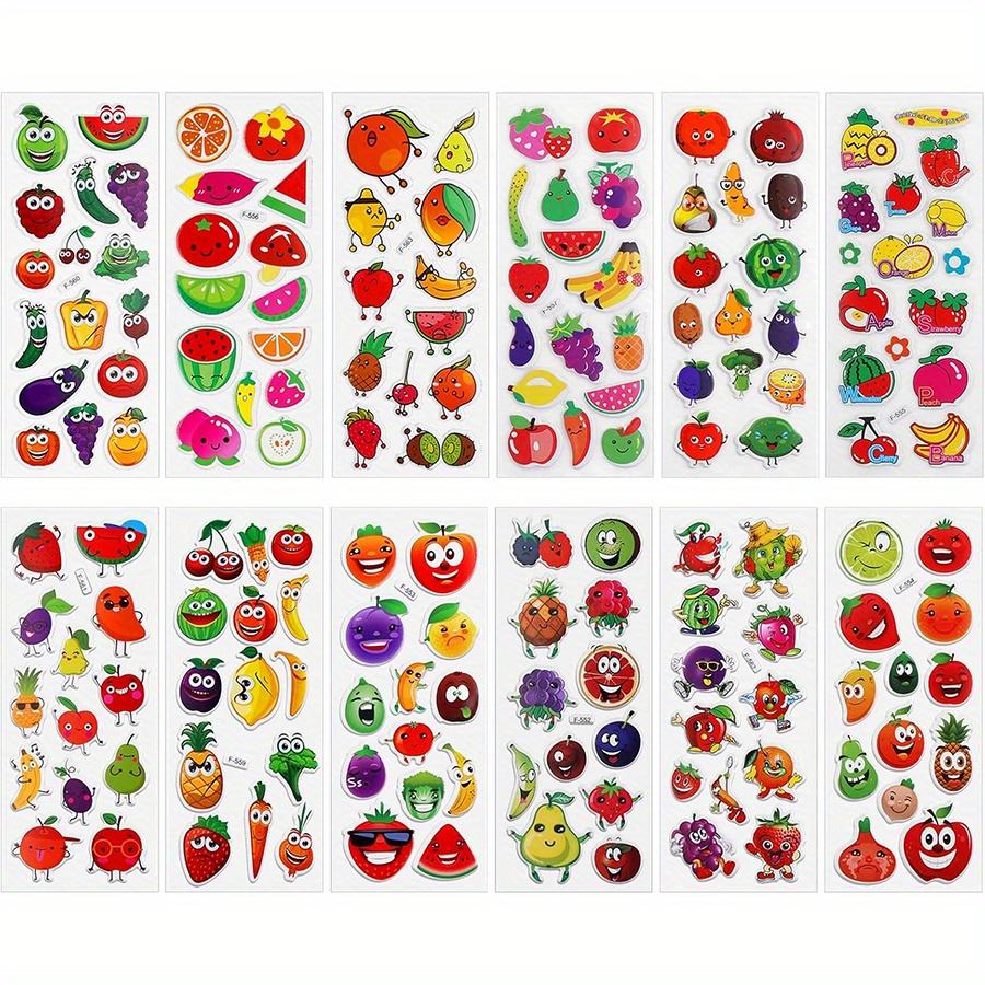 6 Sheets 3D Puffy Stickers Foam Vegetable Fruit Stickers Colored Sticker for Scrapbooking Teacher Reward Sticker DIY JXB