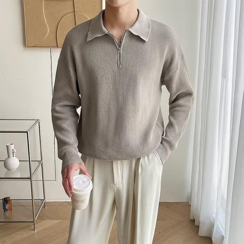 

Men s High-Quality Old Money Style Half-Zip Sweater - Solid Color POLO Autumn Winter Advanced Lapel Knitwear XXXL сірий колір