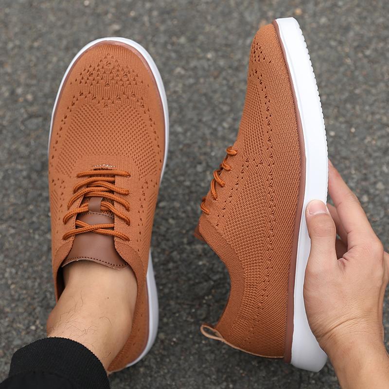 Sleek Men's Casual Shoes Breathable Mesh Upper Comfortable Insole Non-Slip Sole Casual Walking Shoes Knit Design Flexible Sole