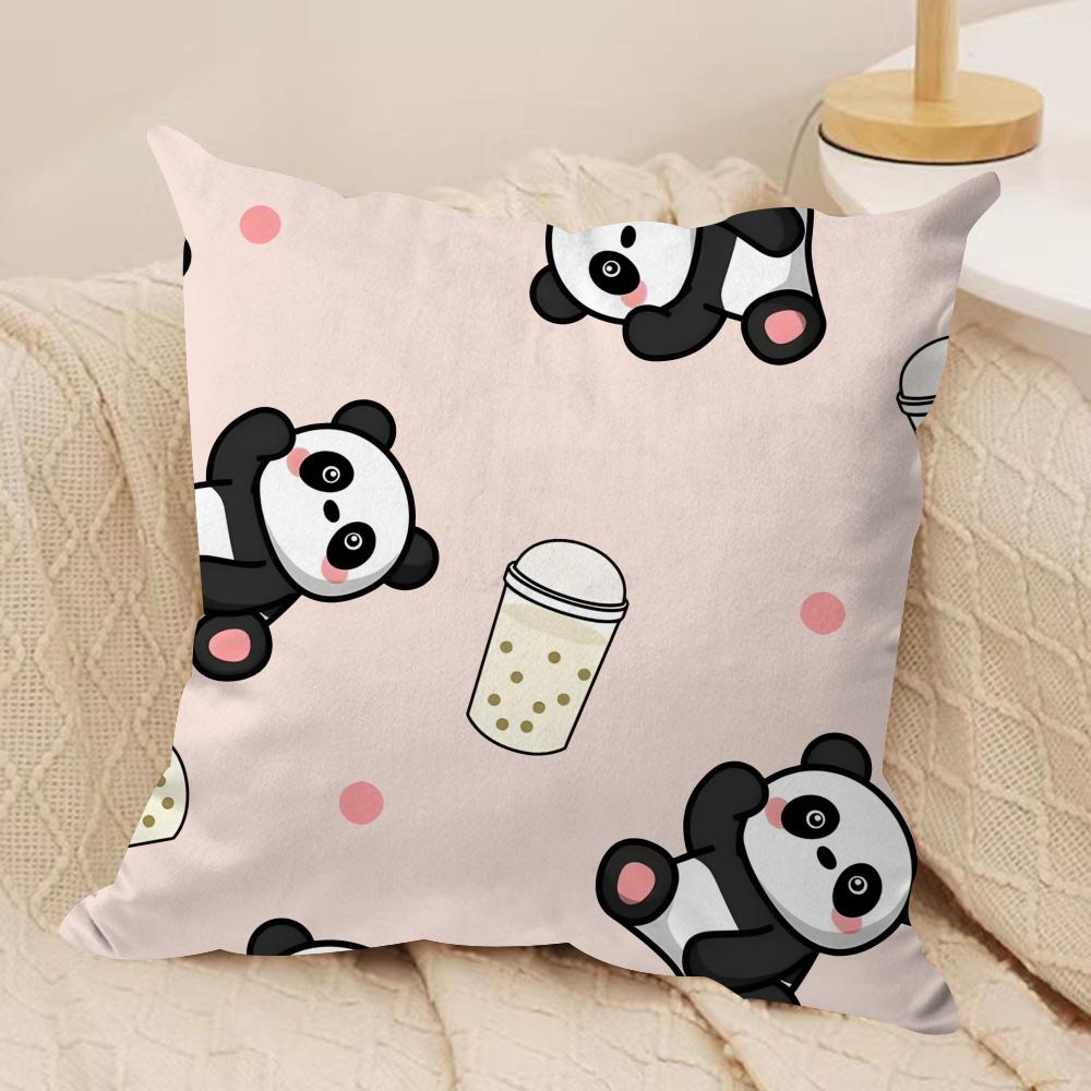 Lovely Panda Cushion Cover Soft Plush Fabric DoubleSided Printed Sofa Cushion Cover for All Seasons Home Decor Gift