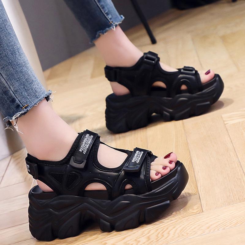 

Женские сандалии на платформе, массивная обувь на толстой подошве, повседневная летняя обувь на платформе, удобные удобные сандалии бежевого и черного цвета