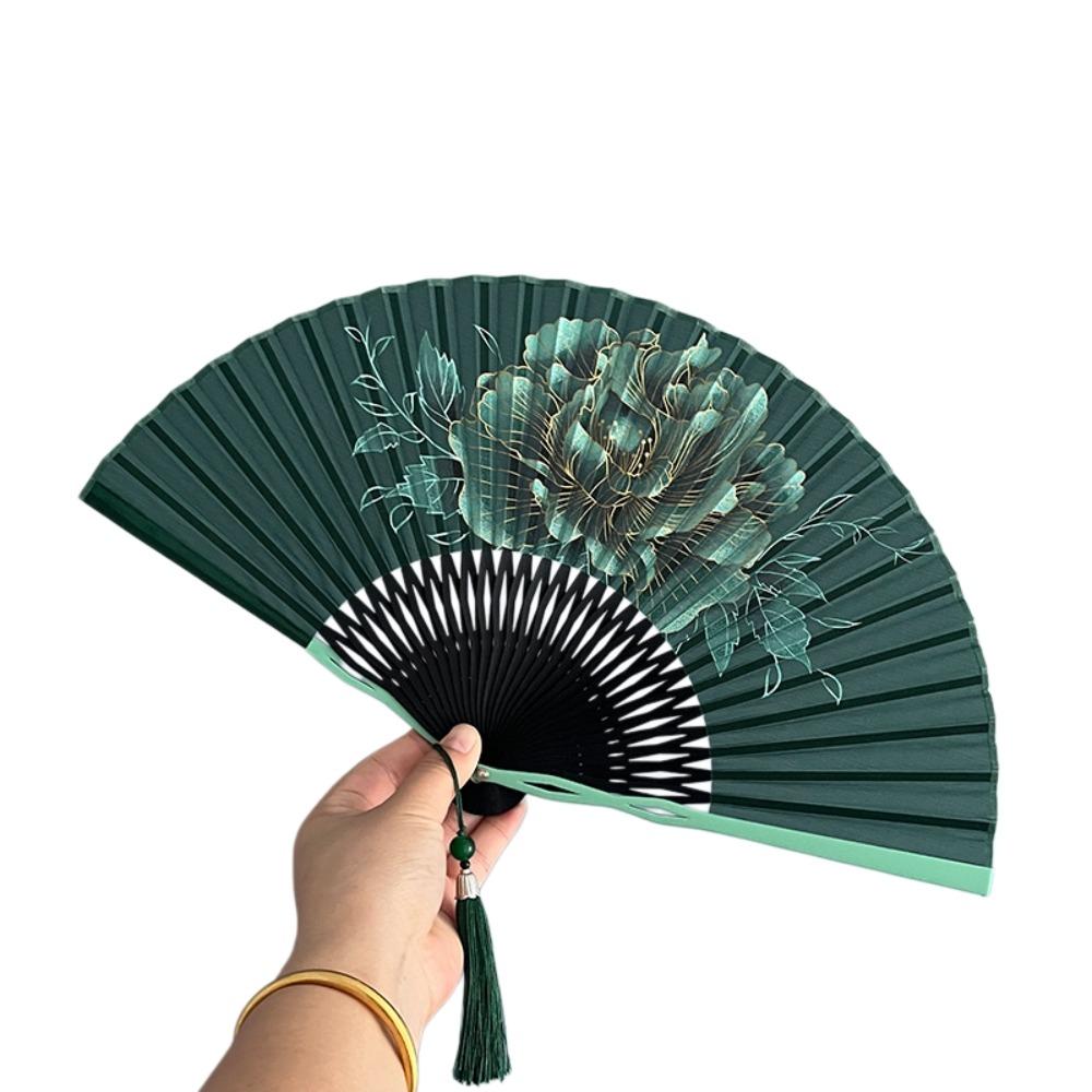 Bambusrahmen Faltbarer Handfächer Pfingstrosenblüten Tanzfächer Sanftes Design Retro Handfächer Geschenkidee