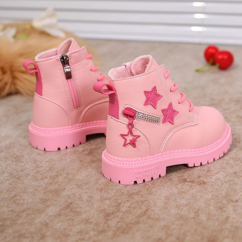 Girls' Fashion Princess Fleece Ankle Boots, Winter Children's Sweet Anti-slip Leather Boots