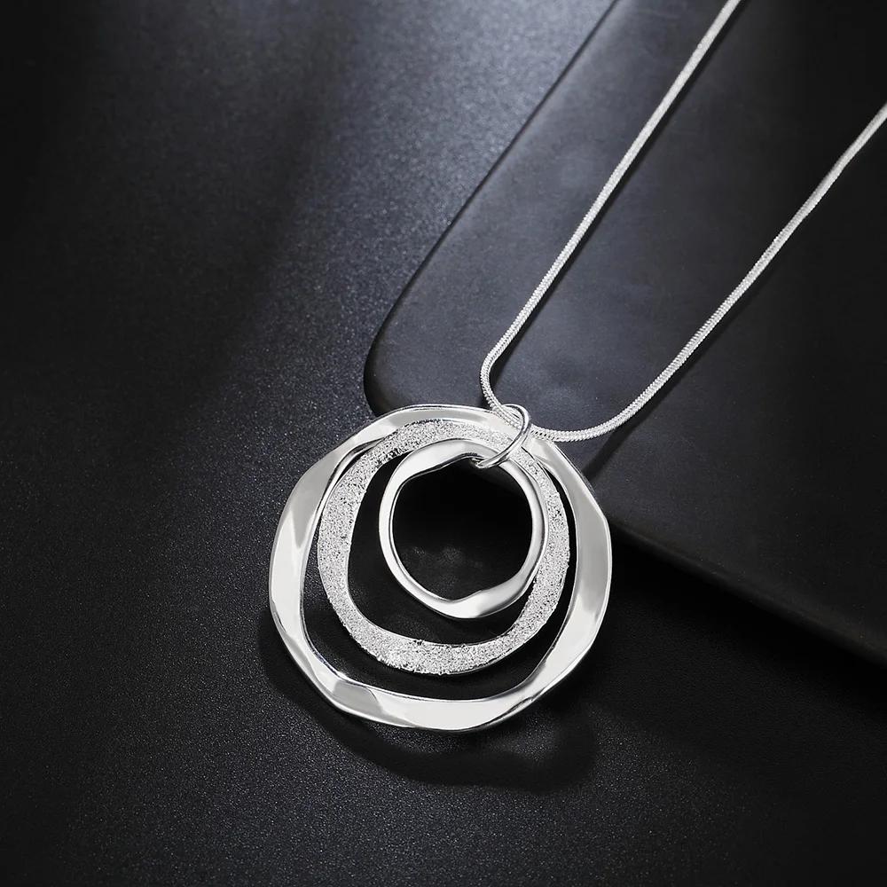 40-75cm Charms Nobel 925 Sterling Silver Bohemia Three Circle Pendant Necklace for Women Wedding Jewelry Party Christmas Gifts