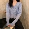Women's Spring Korean-style Floral Embroidered Knit Cardigan Versatile V-neck Sweater Base Layer Long-sleeve Top