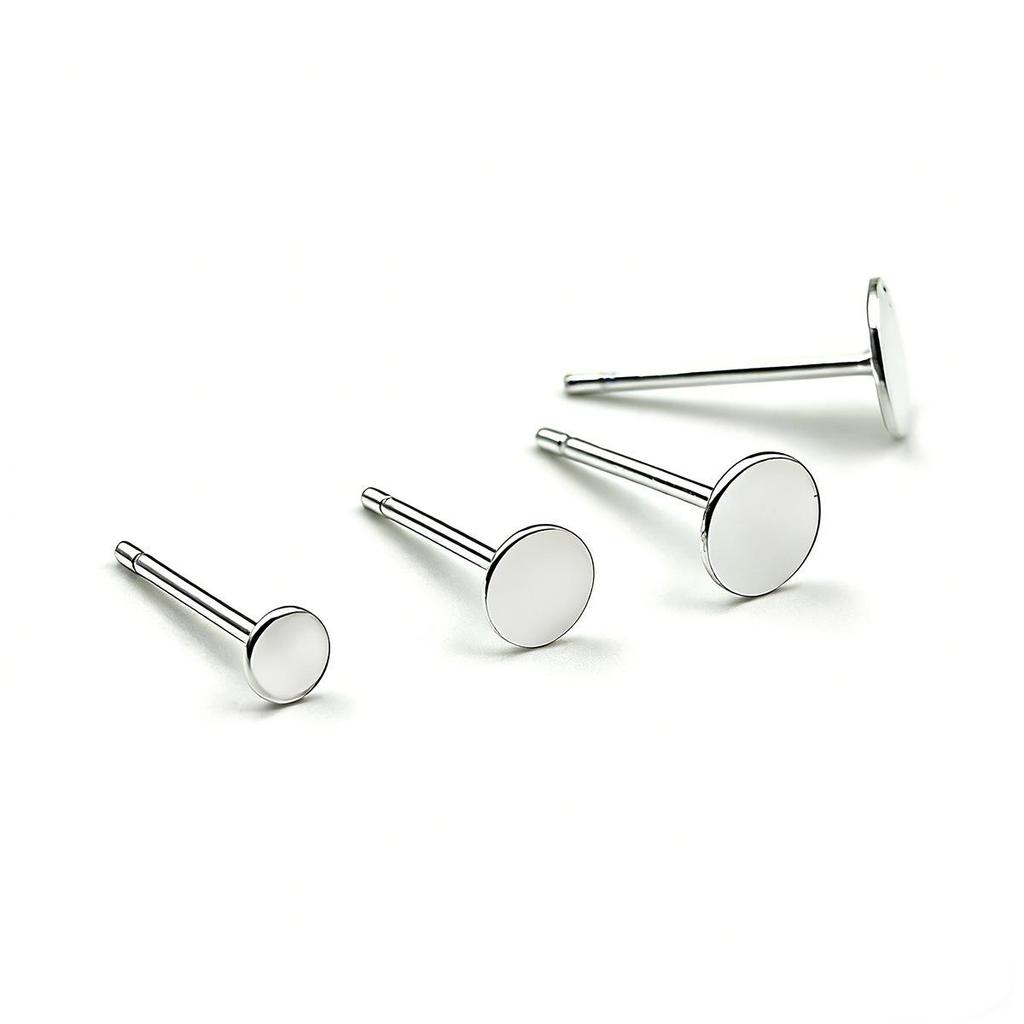 S925 Sterling Silver Flat Head Stud Earrings Pearl DIY Jewelry Accessories