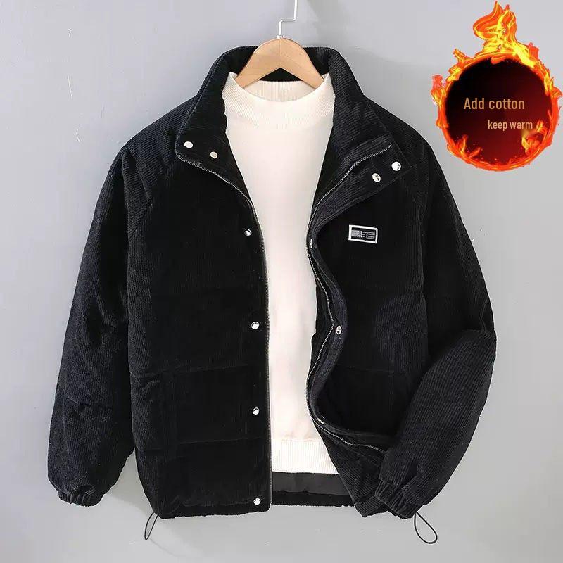 

Чоловіча однотонна ретро вельветова пухова куртка - Теплий бавовняний верхній одяг зі стійкою M чорний