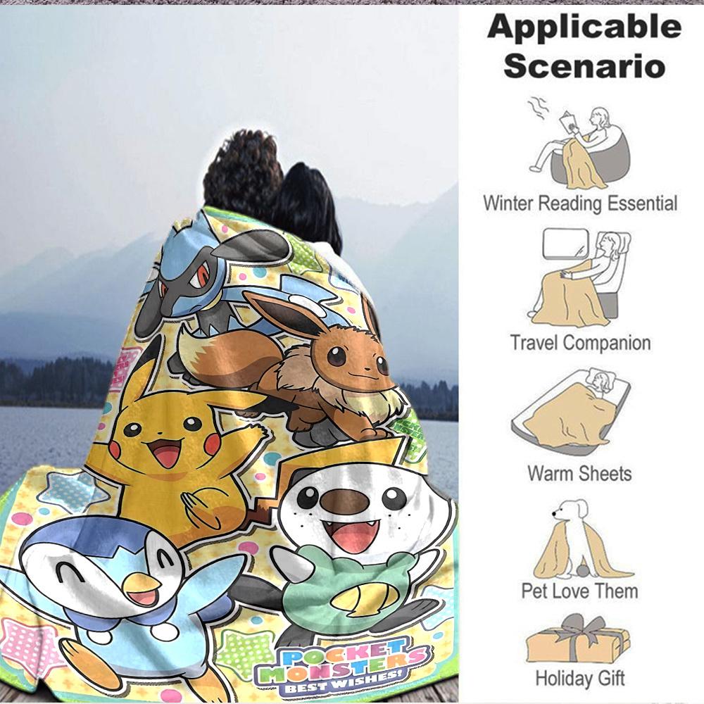 1pc Pokemon Blanket Lightweight Flannel Blanket Throw Blanket For Sofa, Bed, Travel, Camping, Livingroom, Office, Couch